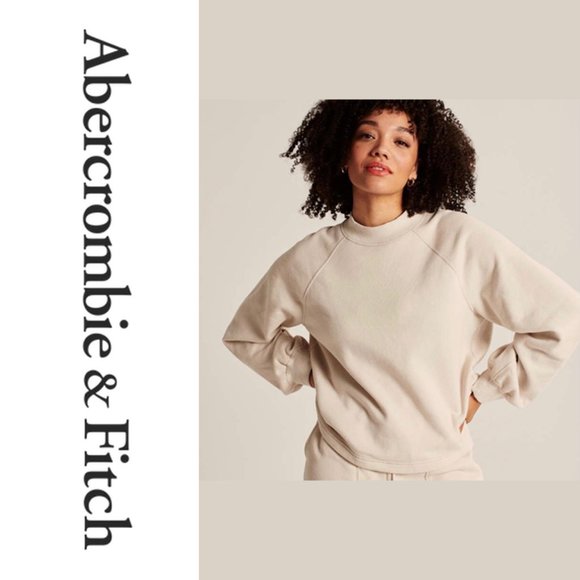 Abercrombie Mini Mockneck Sweatshirt Cream - Picture 1 of 10